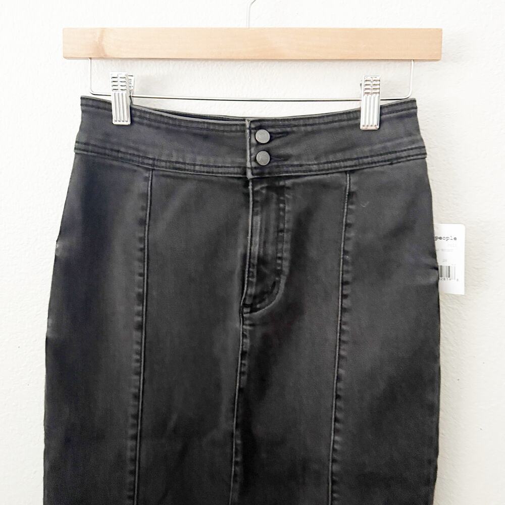 FREE PEOPLE | Maddie Denim Midi Skirt Front Slit Black Jean Pencil | 28, 6 - Picture 3 of 8